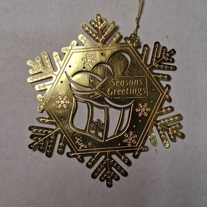 Vintage Figi's Brass Snowflake Seasons Greetings Christmas Ornament